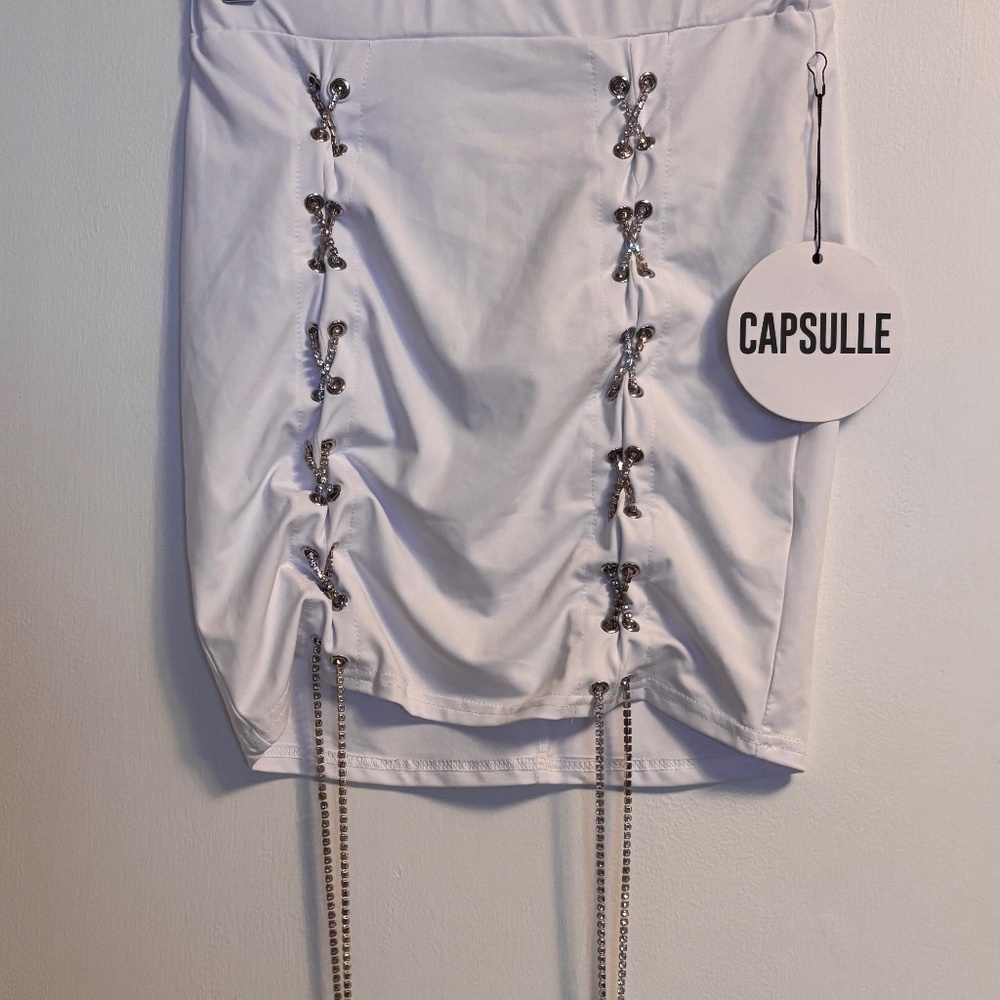 Capsule Jersey Skirt with Sequins Chain Accent White Sz small